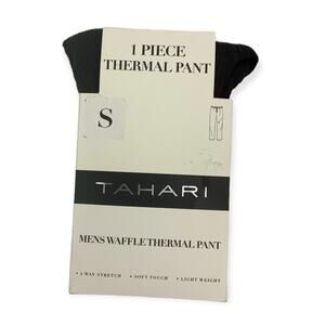 Tahari Mens Black Waffle Knit Thermal Pant Lightweight Soft Touch Size Small